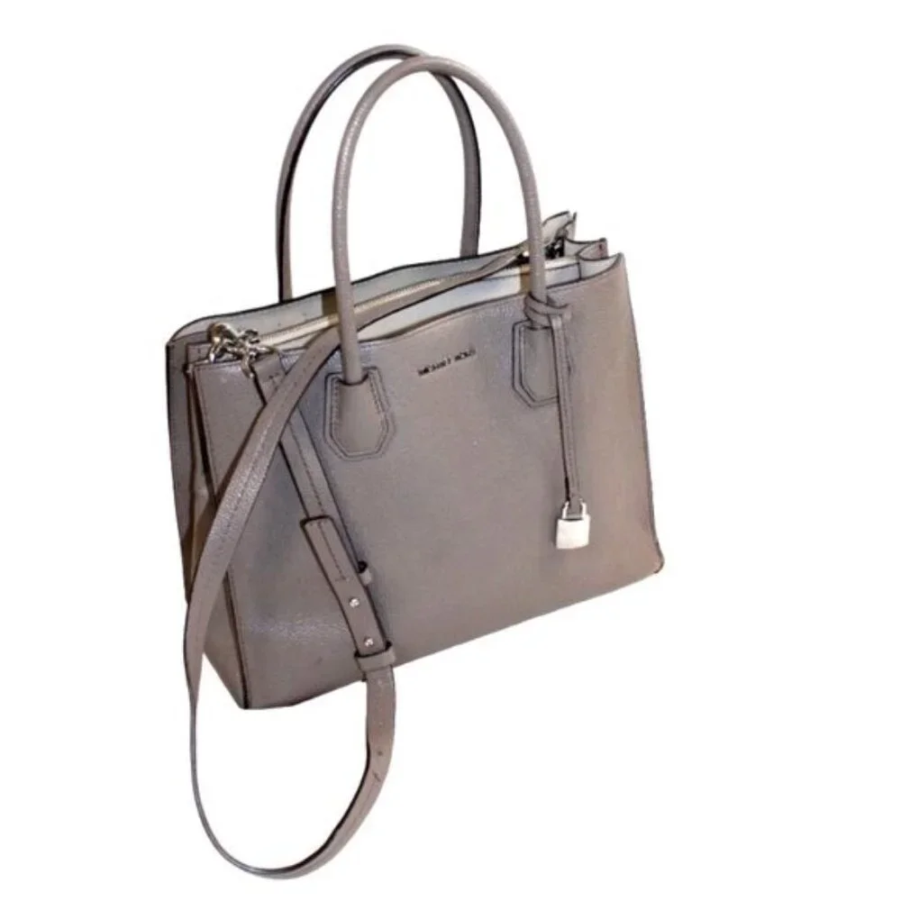 Michael Kors Mercer Gray Leather Convertible Structured Cross Body Satchel